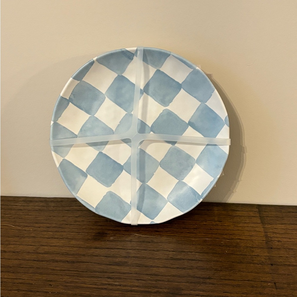 Blue Checkered 6.5” Appetizer Salad Dessert Snack Plate Melamine Plates